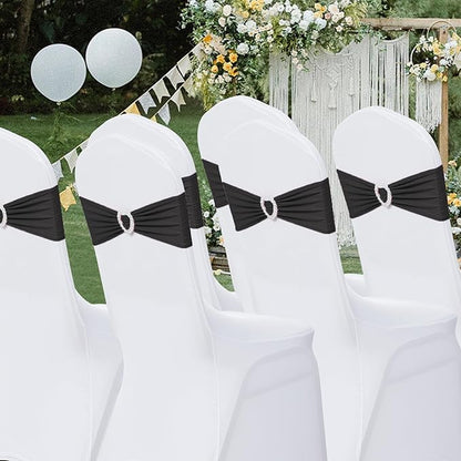 Howhic Pack of 30 Spandex Chair Sashes Bows Stretch Chair Cover Band with Buckle Slider Universal Elastic Chair Ties for Wedding Banquet Party Event Decoration (Black)