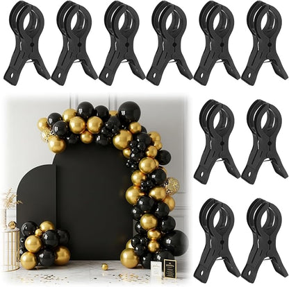 LemonRoad 10 Pack Large Balloon Arch Clips Plastic Transparent Backdrop Spring Clamps 3.5 Inch Heavy Duty Clip for Balloon Arch Kit Birthday Decoration Crafts Woodworking Photography Studios (Black)