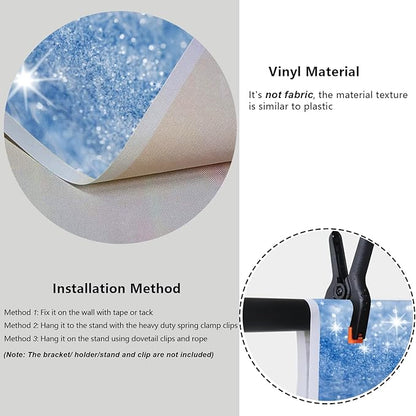 YongFoto Silver Blue Glitter Backdrop 10x6.5ft Silver Light Spots Blue Sequin Bokeh Photography Background Birthday Bridal Shower Wedding Photography Background Party Banner Portraits Photoshoot Props