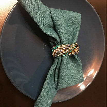 Jeweled Napkin Rings Set of 6 - Vintage Metal Crystal Rustic Peacock Napkin Ring Holders for Wedding Party Holiday, a Beautiful Dinner Table Décor (Multicolor)