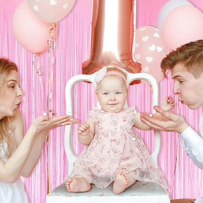 5 Pack Pink Foil Curtain Backdrop 3.2ft x 8.2ft Tinsel Foil Fringe Curtains Macaron Photo Booth Streamer Backdrop for Party Decorations Birthday Baby Shower Bachelorette Holiday Decor (Pastel Pink)