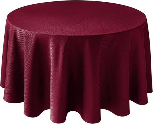 Biscaynebay Textured Fabric Christmas Round Table Cloth 132", Burgundy Water Resistant Washable Tablecloths for Outdoor & Indoor, Dining, Kitchen, Wedding & Parties