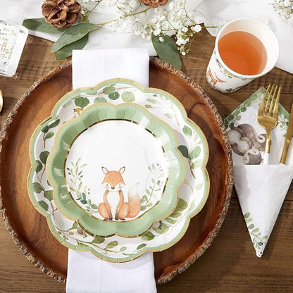Kate Aspen Woodland Baby Shower Decorations, 62-Piece Disposable Paper Plates & Napkins Party Supplies for 16 Guests - Woodlands Animals Theme for Baby Boy Shower Table Decorations, Gender Reveal