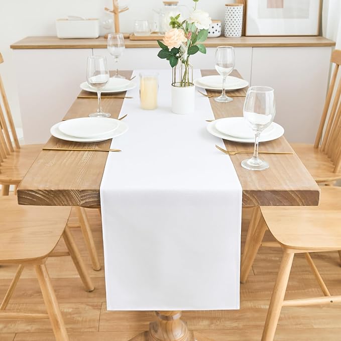 2 Pack White Small Short Table Runner 12 x 48 Inch Solid Color Runners Coffee Table Dresser for Daily Party Home Decoration