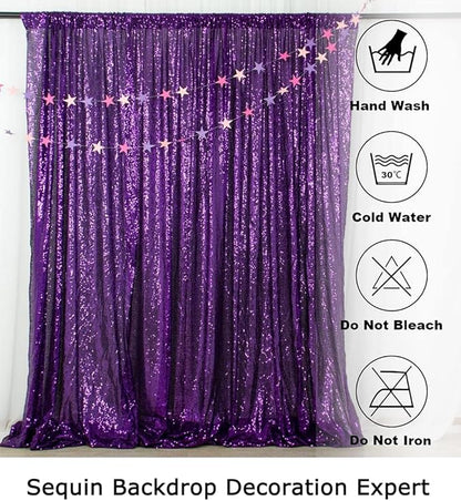 ShinyBeauty Purple Sequin-Backdrop-Curtain 2Panels 5FTx10FT Glitter Wedding Backdrop Photography Backdrops Shimmer Curtains Payette Sequin Backdrop Royal Purple Fabric Background