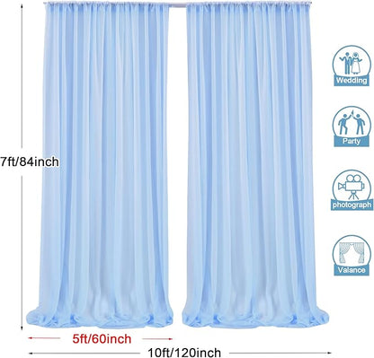 PARTISKY 10ftx7ft Blue Chiffon Backdrop Curtains, Wrinkle-Free Sheer Fabric Photo Drapes for Wedding Ceremony Arch Birthday Baby Shower Photography Stage Decor 5ft x 7ft, 2 Panel