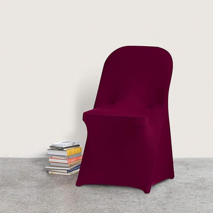 Peomeise Stretch Spandex Folding Chair Cover for Wedding Party Dining Banquet Event (Burgundy,6pcs)