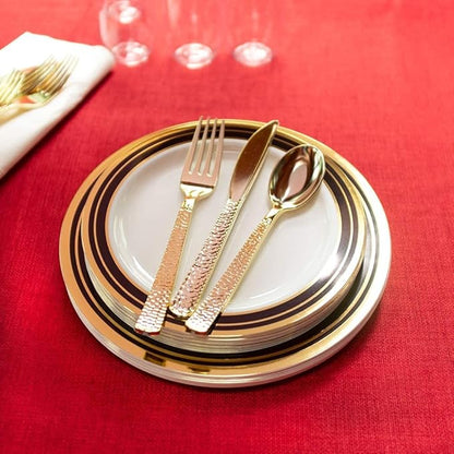 Plastic Cutlery Silverware Extra Heavyweight Disposable Flatware, Full Size Cutlery Combo, Gold Pebbled, 80 Forks, 40 Spoons, 40 Knifes, Value Pack 160 Count