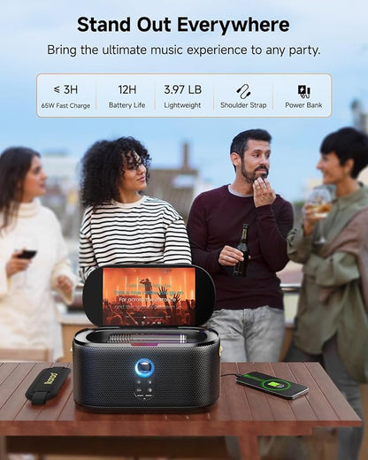 Ikarao Karaoke Machine for Adults, with Lyrics Display, Karaoke System for YouTube, 280W Speaker, Autotune & EQ, Connect to TV, Portable PA System with 2 Wireless Microphones for Home Outdoor Party