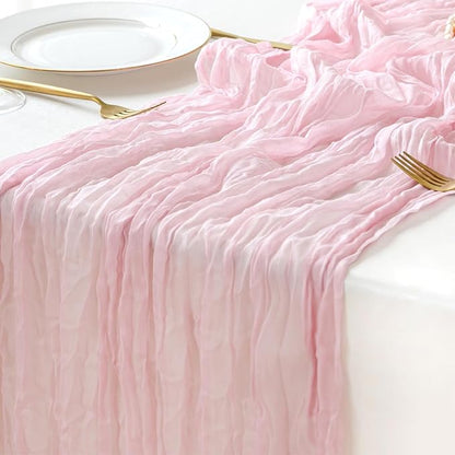 Sioloc 1 Pack Light Pink Cheesecloth Table Runner Fall Autumn Decor for 10ft(35" x120" ) Table Cloth for Tea Wedding Birthday Party Baby Bridal Shower Halloween Thanksgiving