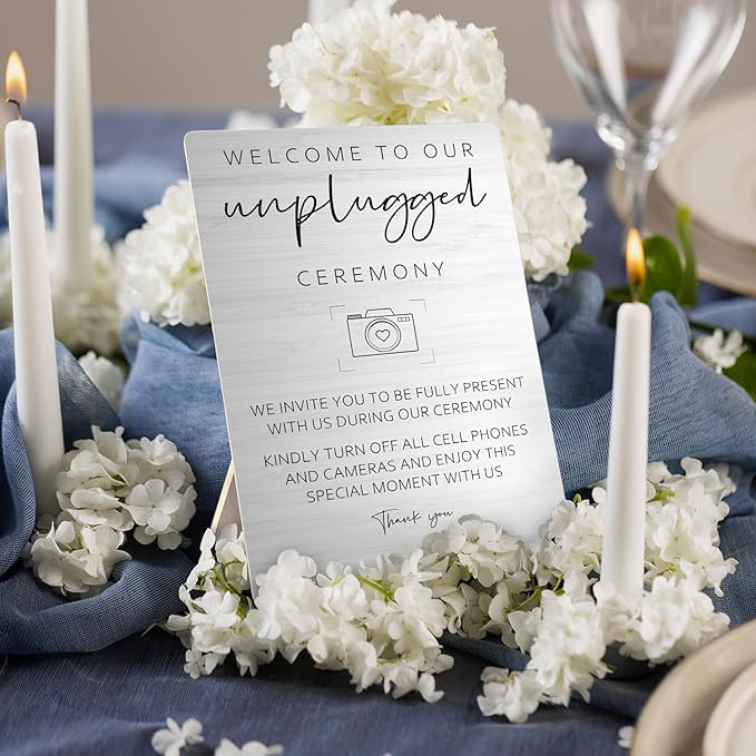 Wedding Welcome Sign, Wedding Wooden Sign Stand 5x7inch, Welcome to Our Unplugged Ceremony Sign for Wedding, Wedding Sign Stand, Wedding Signs for Reception, Wedding Ceremony Decorations