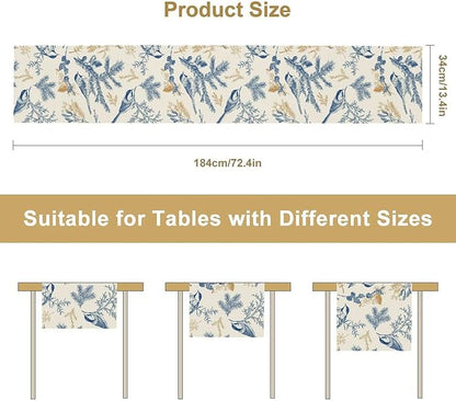 Floral Table Runner,Sketch Birds and Flowers Summer Table Runner Kitchen Dining Table Decoration for Home Party Decor 13x90 Inch