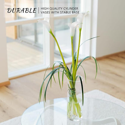 7Pcs Glass Cylinder Vase for Centerpieces 10 Inch Tall Clear Glass Flower Vase Bulk, Glass Hurricane Candle Holder Floral Vases for Table, Floating Candle Vases for Wedding Home Décor