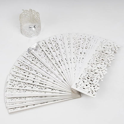 100pcs Disposable Rose Flower Paper Napkin Rings Laser Cut Foil Paper Napkin Holder, Leaf Vine Serviette Rings for Table Decoration,Christmas,Wedding,Party (Silver) (Pack of 2)