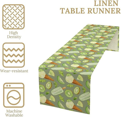 Summer Ice Cream Popsicles Table Runner, Watercolor Green Kiwi Seasonal Fruit Sweet Dessert Dinner Runner for Party Holiday Home Kitchen Dining Table Decor 13"x60"