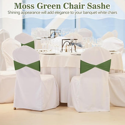 Kinlop 50 Pcs Spandex Chair Sashes Bows Chair Bands Slider Sashes for Covers Elastic Bands Ties Without Buckle Decorations for Wedding Party Events Ceremony Birthday (Moss Green)