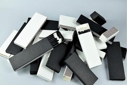 Chandler Studio 10 Boxes - Wooden Matchsticks in a Blank Matchbox with White/Black Matchboxes Colorful Tips (4" Matchboxes, 10 Boxes)