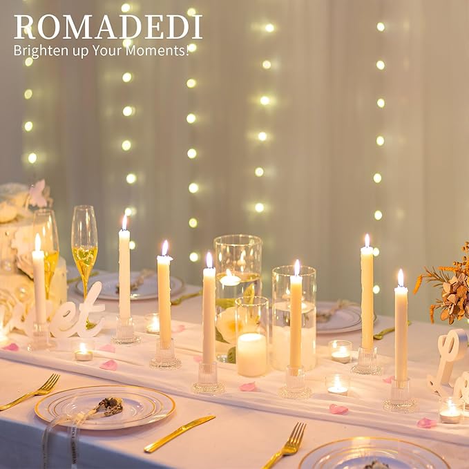 Romadedi Glass Candle Holder for Candlestick - 2Pcs Clear Tapered Wedding Decor Table Centerpiece for Candle Sticks Christmas Party Living Room Dinner Advent Decoration