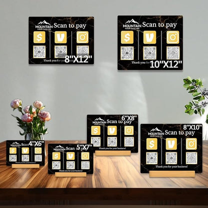 Personalized Custom Metal QR Code Sign Venmo Cashapp Scan to Pay with Stand Instagram Facebook Social Media QR Signs Bar Code QR Plaque Print for Business Salon Beauty Store Restaurant Wifi Sign (H3)