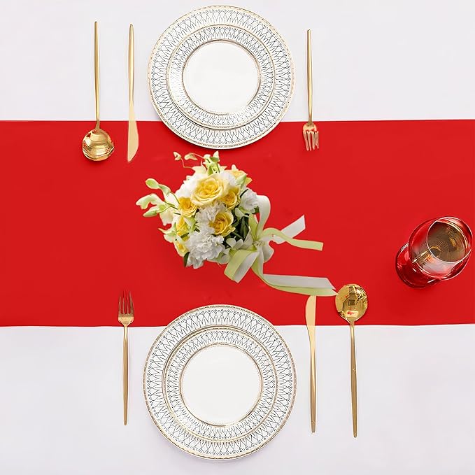 SHEJIZE 10 Pack Red Satin Table Runner 12x108 Inches Long, Bright Silky Smooth Satin Table Runner Table Decor for Wedding Banquet Christmas Prom Event Birthday Party