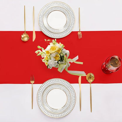 SHEJIZE 2 Pack Satin Red Table Runner 12x108 Inches Long, Bright Silky Smooth Satin Table Runner Table Decor for Wedding Banquet Christmas Prom Event Birthday Party