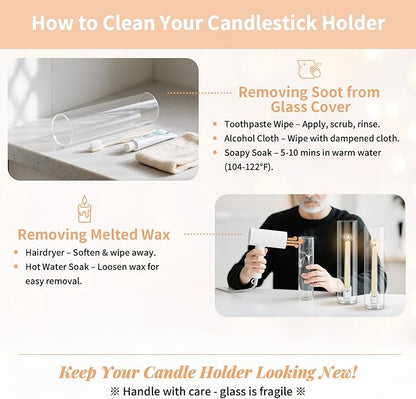 NUPTIO Hurricane Glass Candle Holders: Set of 2 Candlestick Holder with Cylinder Covers 11.8 inch Tall Windproof Clear Taper Candle Stand for Fall Thanksgiving Christmas Decor
