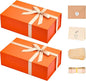 LIFELUM Orange Gift Boxes, 13.85 x 8.35 x 4.45 inch 2 Pack Gift Boxes with Lids Contains Card, Ribbon, Shredded Paper Filler for Holidays,Thanksgiving,Birthdays, Bridal Gifts,Weddings