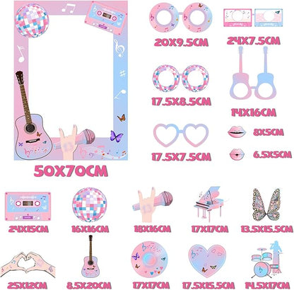 Birthday Photo Booth Props,18pcs Theme Party Decoration Music in My Era Photo Frame Supplies for Party Decoration