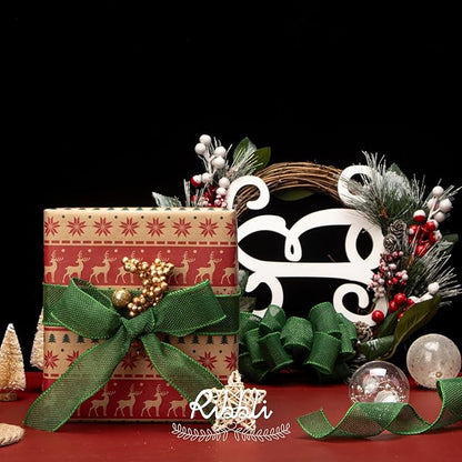 Ribbli Emerald Green Burlap Wired Ribbon, 1-1/2” Inch x Continuous 20 Yard, Green Wired Ribbon for Wreaths,Big Bows,Tree Decoration,Outdoor Decoration