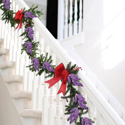 GREENTIME 12 Pack Artificial Purple Glitter Leaves 13" Fake Christmas Picks Decorative Glitter Sticks for Vase Christmas Tree DIY Wreath Crafts Fireplace Decor