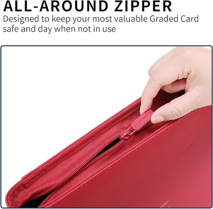 Snekdy premium 1024-pocket trading card binder, Card Albums 16 pockets, waterproof PU-leather Cover album with side loading, holds gaming, baseball (Red)