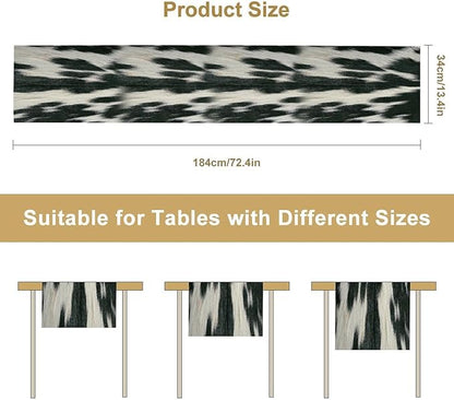 Rustic Cow Skin Print Table Runner, Country Farm Animal Fur Skin Pattern Western Style Brown Cowhide Print Cotton Linen Cottage Dinner Runner for Home Kitchen Dining, 13x36 Inch