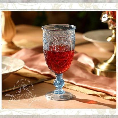 36 Pack Plastic Goblets 10oz Upgrade Vintage Water Goblet Plastic Wine Glasses Colored Retro Embossed Glassware for Party Wine Bar Juice Baby Shower Wedding Reception Grand (Blue)