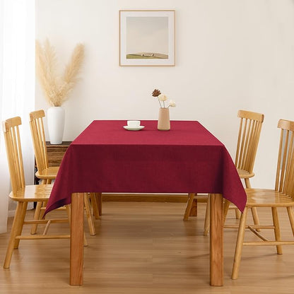 Hiasan 2 Pack Faux Linen Rectangle Tablecloth - Wrinkle and Stain Resistant Washable Table Cloth for Kitchen Dining Room Holiday Table Cover for Party Dinner, Red, 54 x 120 Inch