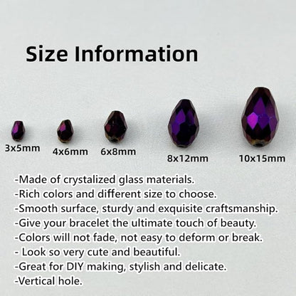 200pcs 3x5mm Teardrop Crystal Glass Beads for Jewelry Making, Faceted Vertical Hole Teardrop Glass Spacer Beads for Wind Chimes Bracelet Earring Necklace DIY Craft(Purple Light)