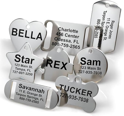 Providence Engraving Custom Engraved Stainless Steel Pet ID Tags - Personalized Front and Back Identification, for Large or Small Cats and Dogs, Heart, Small