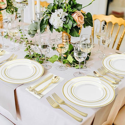 BESTVIP 300 Pack 6.9 Inch Gold Plastic Spoons, Heavy Duty Plastic Silverware, Heavyweight Gold Disposable Spoons, Disposable Serving Utensils for Catering, Parties, Dinners, Weddings, Christmas