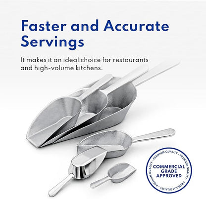 New Star Foodservice 34721 One-Piece Cast Aluminum Flat Bottom Bar Ice Flour Utility Scoop, 24-Ounce, Silver