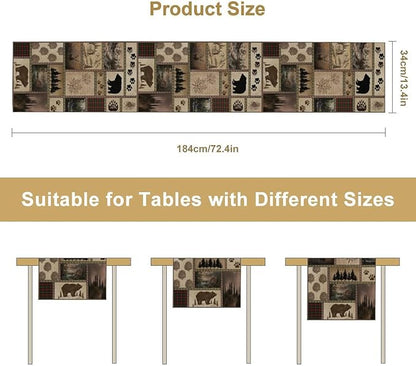 Retro Rusticd Cabin Table Runner Bear Country Farmhouse Vintage Lodge Table Runner for Party Dinner Festival Bedroom Living Room Kitchen 13x90 Inch