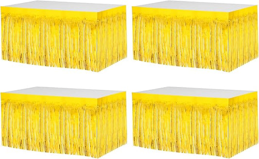 4 Pack 29x108 Inch Metallic Foil Fringe Tinsel Table Skirts for Rectangle Tables Streamer Curtains Backdrop for Wedding, Birthday, Parade Floats, Christmas, Halloween Party Decoration(Gold)