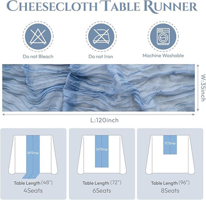 Sioloc 5 Pack Dusty Blue Cheesecloth Table Runner Fall Autumn Decor for Home 10ft Table Cloth for Tea Wedding Birthday Party Baby Bridal Shower Halloween Thanksgiving