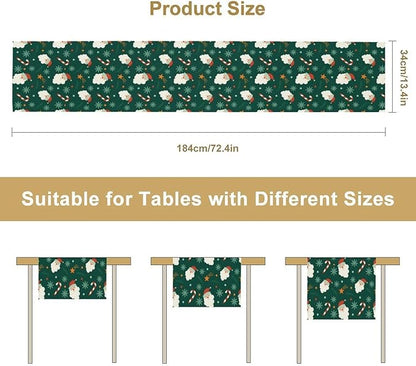 Christmas Table Runner,Seasonal Winter Xmas Holiday Green Table Cloth Kitchen Dining Table Decoration for Home Party Decor 13x108 Inch