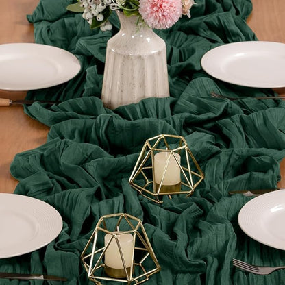 MLMW 6 Pack Christmas Table Runner Cheesecloth Emerald Green Table Runner Boho Cheese Cloth Gauze 160 inch Rustic Table Runner 13.3ft for Party Wedding Baby Bridal Shower Birthday