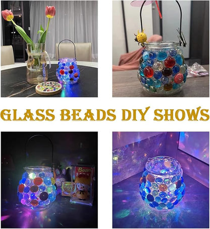 KINGOU Flat Glass Gems/Marbles/Stones/Beads for Vase Filler, Table Scatter, Games - 1 Lbs (17-19mm, Approx. 3/4")- Sapphire Blue Luster