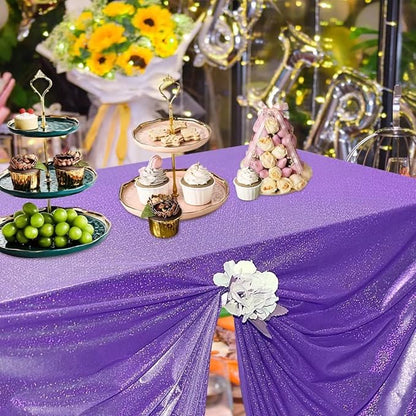 Fitable Sequin Tablecloth for Parties 52x70 Inch - Sparkle Glitter Table Cloth Laser Rectangle Overlay for Wedding Baby Shower Ceremony Birthday Holiday Banquet Decor, Purple