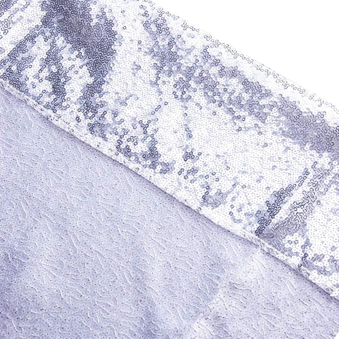 SquarePie Sequin Backdrop Not See Through Thick Background Glitter Curtain Party 7FT x 7FT Silver