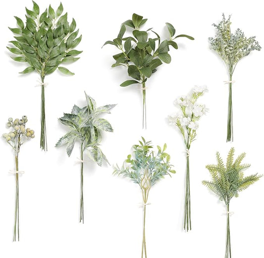 Serra Flora Artificial Greenery Stems Box Set,(Pack of 42pcs) with 8 Kinds of Faux Pink Green Filler for DIY Bridal Bouquets Wedding Floral Arrangement Table Centerpieces