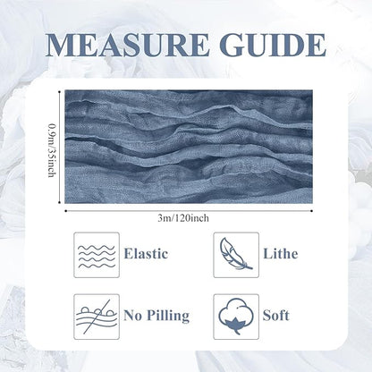 Asee'm 12pcs Cheesecloth Table Runner 120 Inches Long Dusty Blue Boho Gauze Cheese Cloth Runner 10FT Rustic Sheer Table Runners for Christmas Wedding Party Baby Shower Spring Easter Decoration