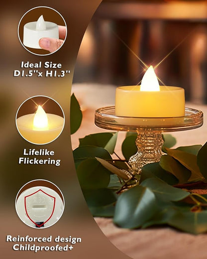 Homemory 12-Pack Flameless LED Tea Lights Candles Battery Operated, 200+Hour Fake Electric Candles TeaLights for Votive, Halloween, Ofrenda, Diya, Wedding Centerpiece Table Decor, Funeral, Christmas