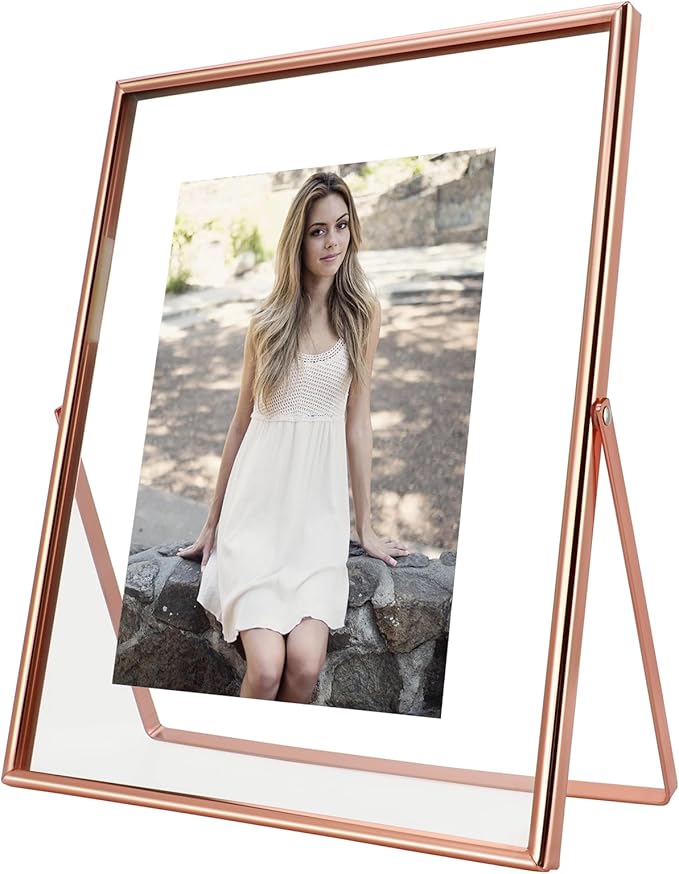 Rose Gold Floating Frame, 8"x10", Vertical, For Picture 7x9, 6x8, 5x7, Tabletop Shelf Photo Frame For Lady or Girl, Classy Gift For Anniversary, Wedding, or Birthday